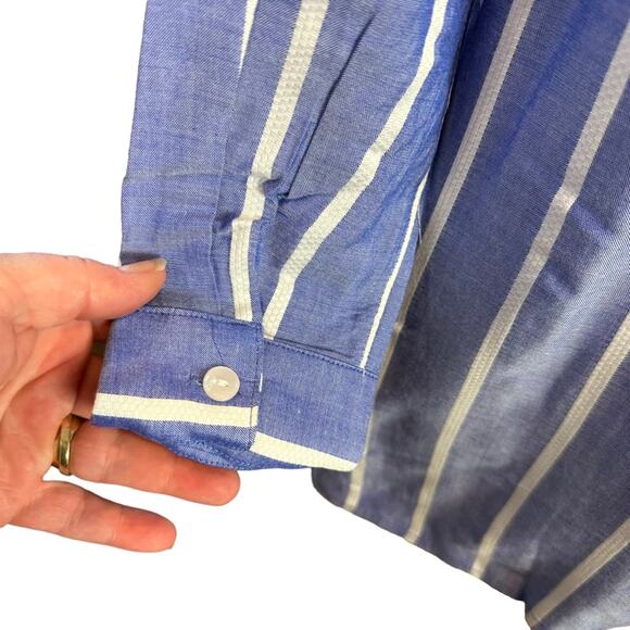 Linea Striped Striped Top with Pockets Asymmetrical Louis Del 'Olio Size XS NEW - Picture 4 of 11